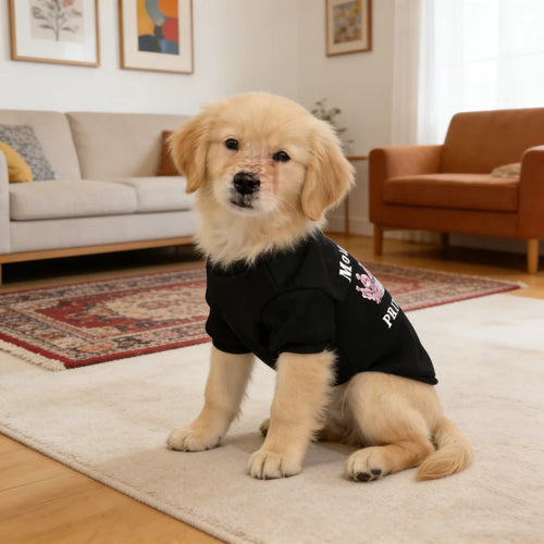 1pc Princess and MaMa's Print Pet Sweatshirt for Dogs & Cats - Soft Black Pullover with Ribbed Cuffs, Striped Letter Design