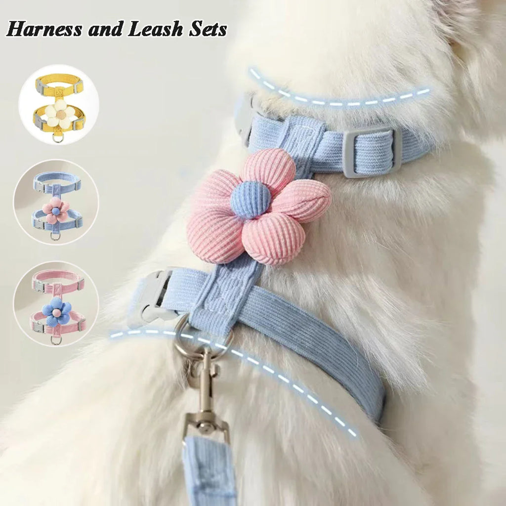 Anti-break Fashion Cat Harness Leash Set Adjustable Breathable Dog Harness Flower Cute Simple Small Dog Harness Leash Set