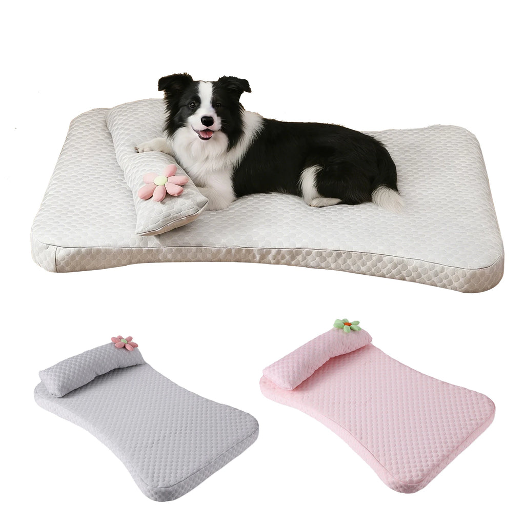 Sleeping Soft Ice Silk Small Cat Mat Comfortable Summer Cooling Cushion Washable Medium Dog Bed Pet Nest Accessories with Pillow