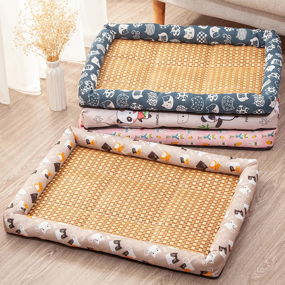 Summer Medium Cat Sleeping Mat Cooling Breathable Small Dog Bed Cushion Anti-slip Safe Pet Small Cat Rattan Mat