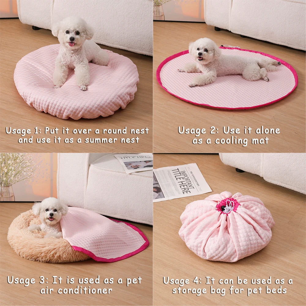 New Ice Silk Adjustable Dog Sofa Mat Summer Cooling Pet Cover Breathable Round Small Cat Bed Cushion Accessories
