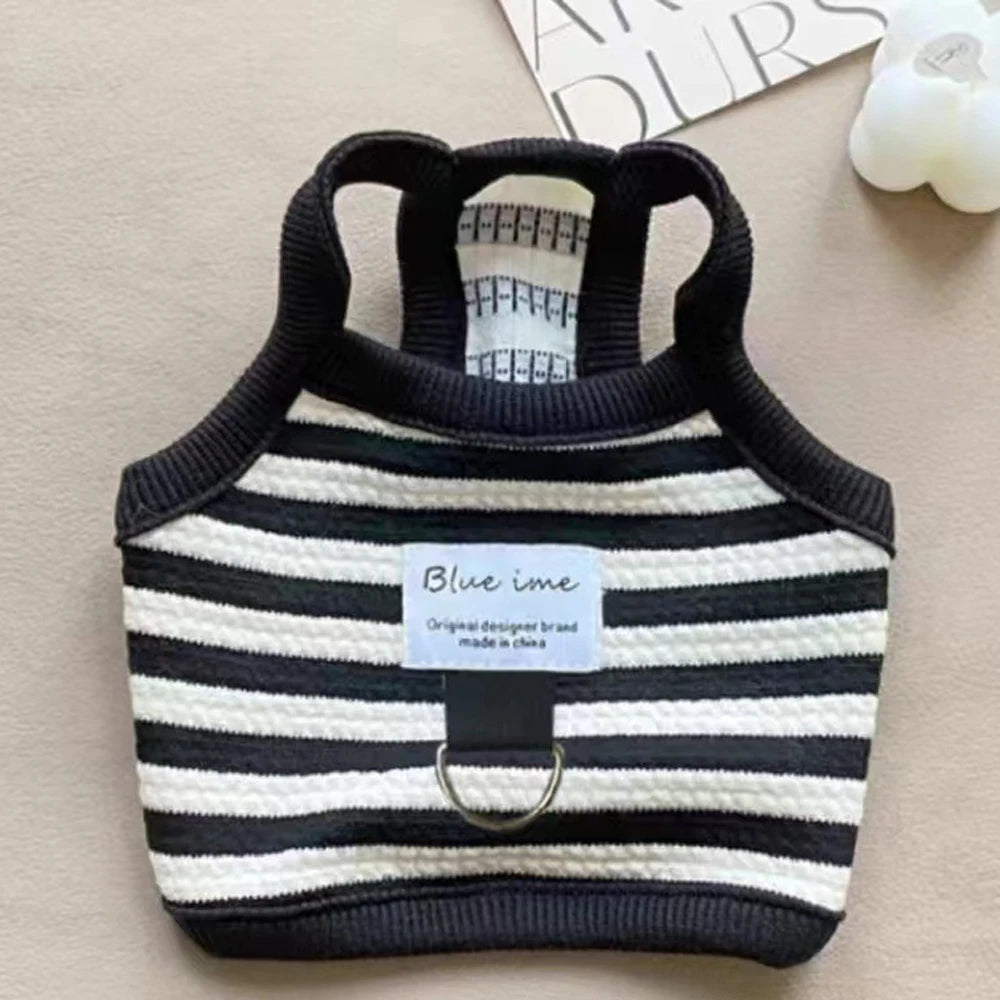Summer Cat Clothes Striped Small Dog Vest Bichon Frise Comfortable Small Cat Halter Vest Cute Puppy Clothes with D Ring