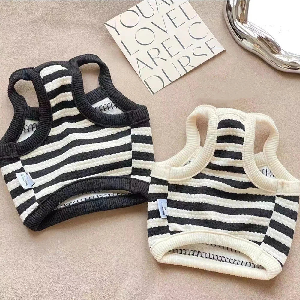 Summer Cat Clothes Striped Small Dog Vest Bichon Frise Comfortable Small Cat Halter Vest Cute Puppy Clothes with D Ring
