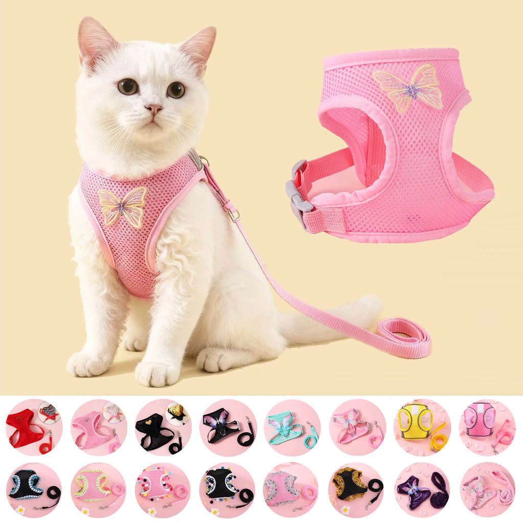 Adjustable Small Cat Harness Leash Set Breathable Cute Cat Harness Comfortable Medium Dog Harness Leash Accessories