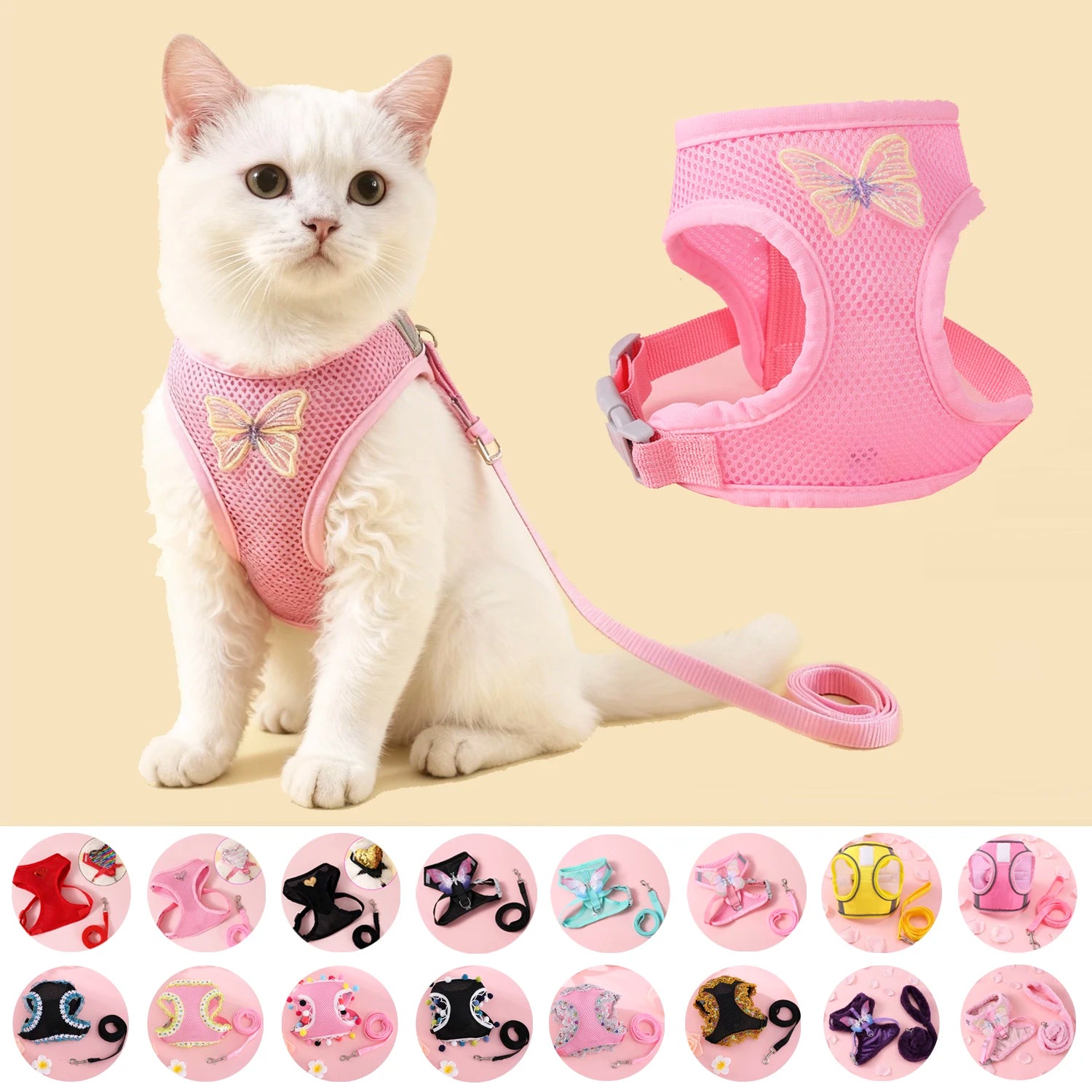 Adjustable Small Cat Harness Leash Set Breathable Cute Cat Harness Comfortable Medium Dog Harness Leash Accessories
