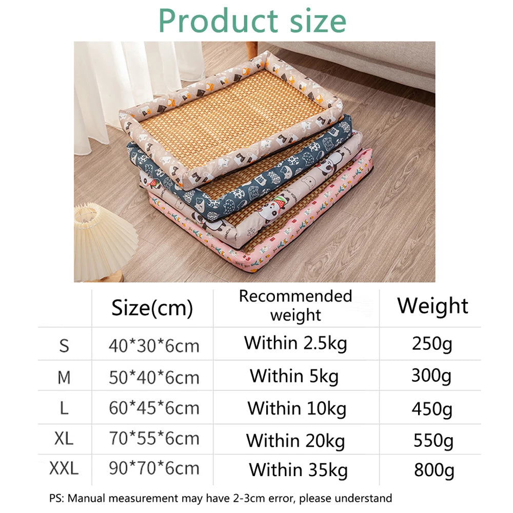 Summer Medium Cat Sleeping Mat Cooling Breathable Small Dog Bed Cushion Anti-slip Safe Pet Small Cat Rattan Mat