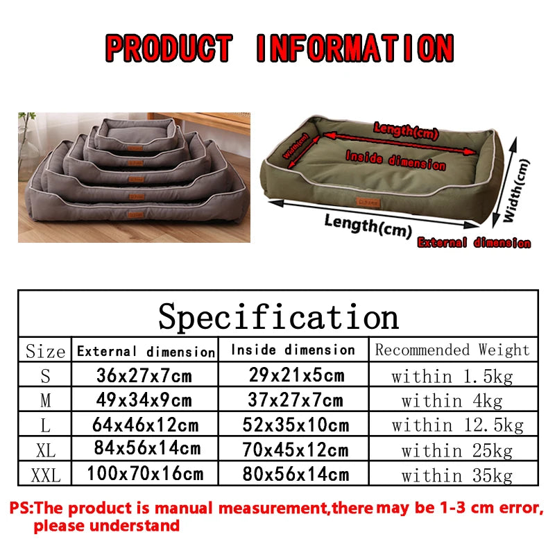 Waterproof Large Dog Bed Mat Soft Thickened Small Dog Sofa Cushion Filling Cat Bed Bite-resistant Dog Kennel Accessories