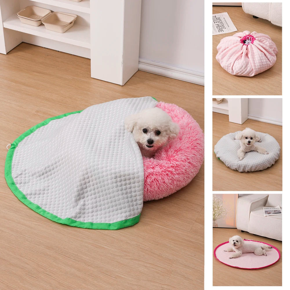 New Ice Silk Adjustable Dog Sofa Mat Summer Cooling Pet Cover Breathable Round Small Cat Bed Cushion Accessories