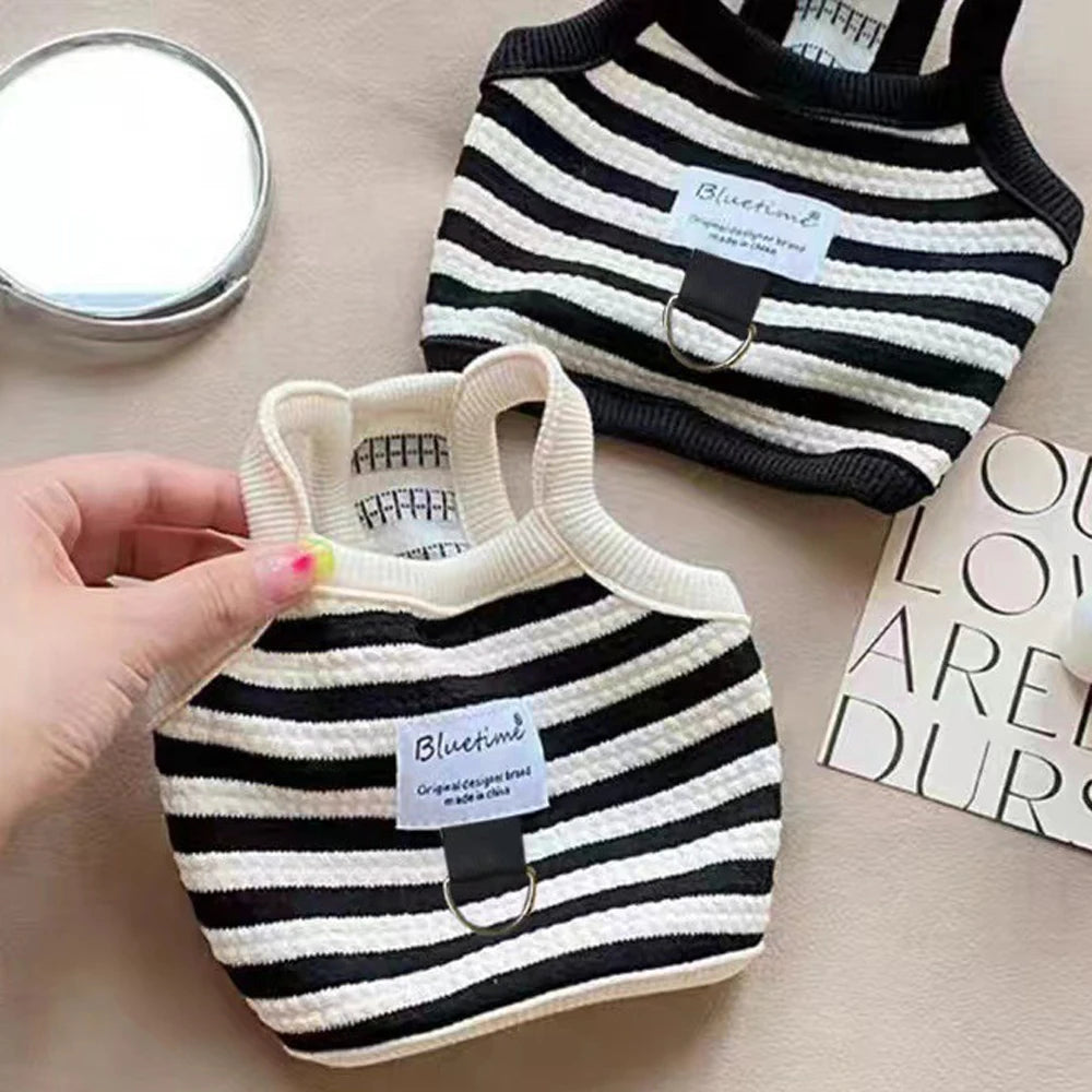 Summer Cat Clothes Striped Small Dog Vest Bichon Frise Comfortable Small Cat Halter Vest Cute Puppy Clothes with D Ring