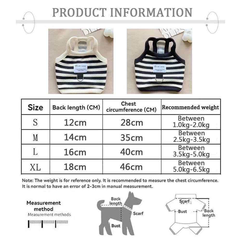 Summer Cat Clothes Striped Small Dog Vest Bichon Frise Comfortable Small Cat Halter Vest Cute Puppy Clothes with D Ring
