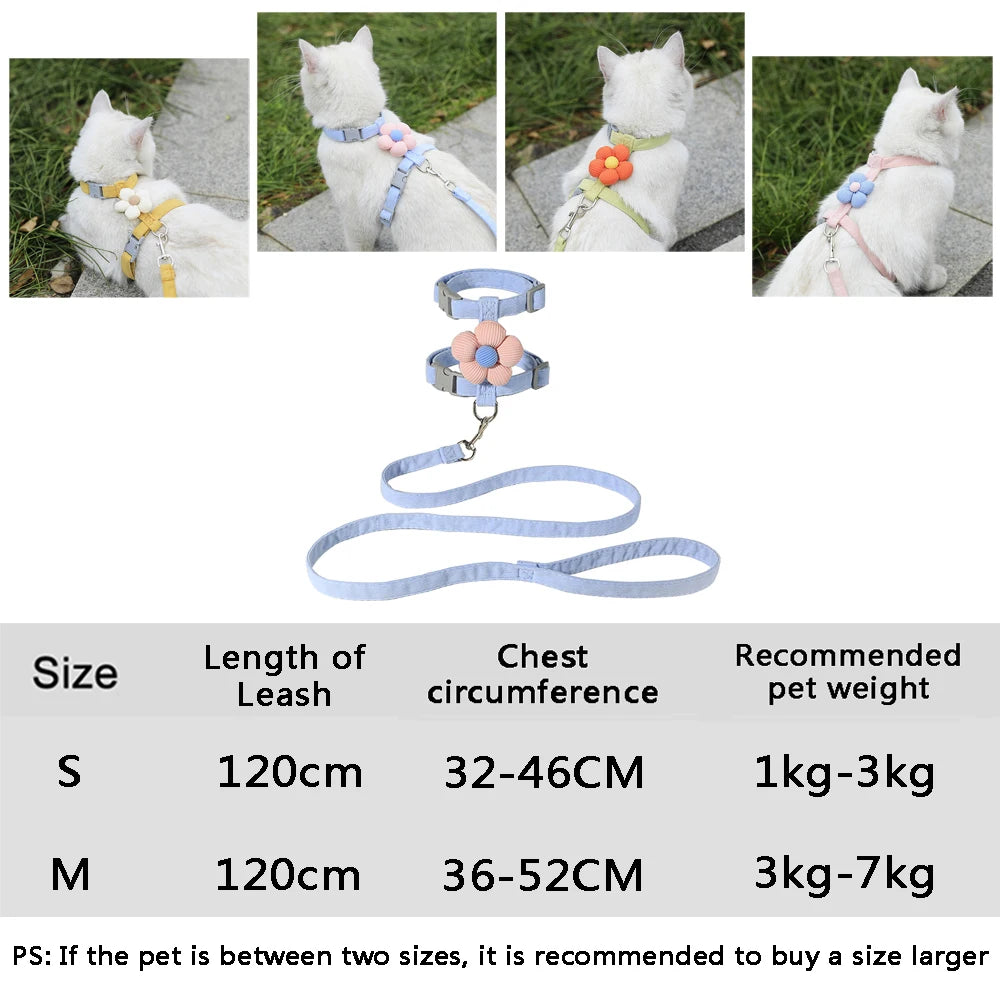 Anti-break Fashion Cat Harness Leash Set Adjustable Breathable Dog Harness Flower Cute Simple Small Dog Harness Leash Set