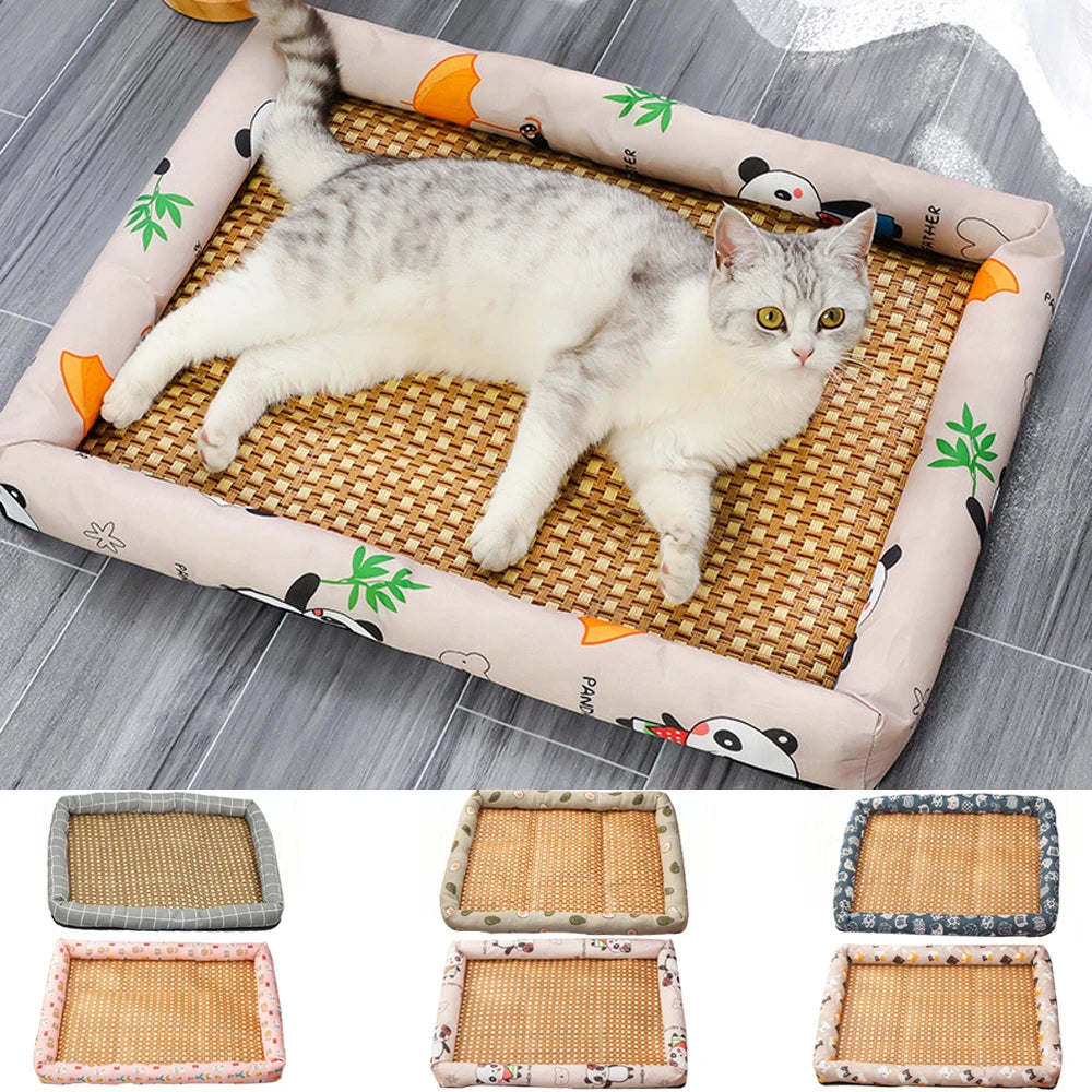 Summer Medium Cat Sleeping Mat Cooling Breathable Small Dog Bed Cushion Anti-slip Safe Pet Small Cat Rattan Mat