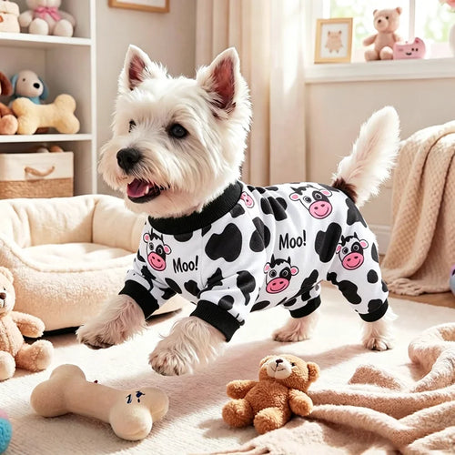 1pc Cow Print Dog Pajamas - Machine Washable, Dog Sleepwear, Pet Loungewear, Funny Pet Clothes, Soft & Comfortable Pet Apparel