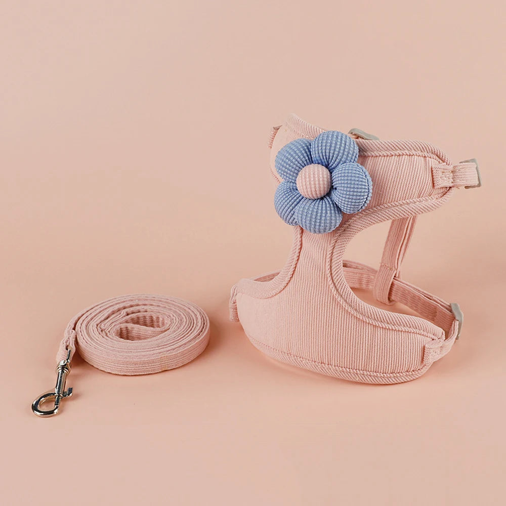 Anti-break Fashion Cat Harness Leash Set Adjustable Breathable Dog Harness Flower Cute Simple Small Dog Harness Leash Set
