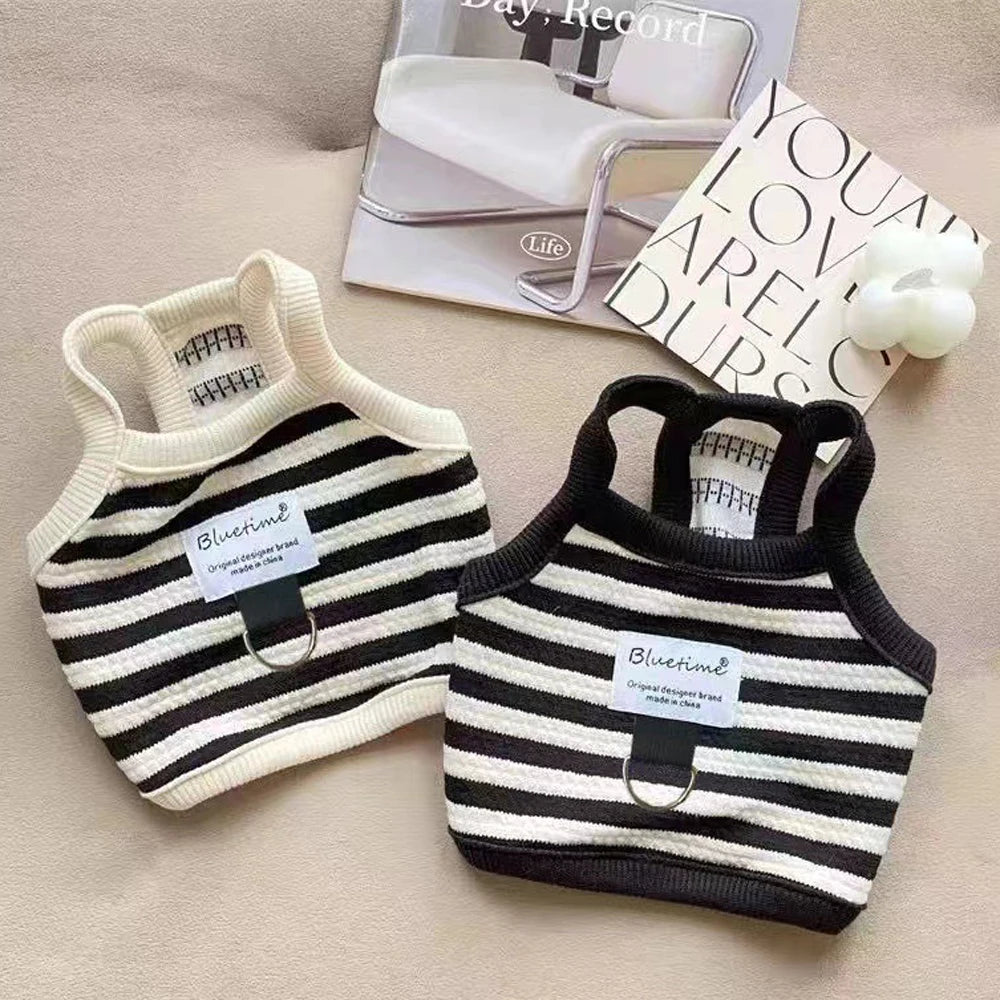 Summer Cat Clothes Striped Small Dog Vest Bichon Frise Comfortable Small Cat Halter Vest Cute Puppy Clothes with D Ring