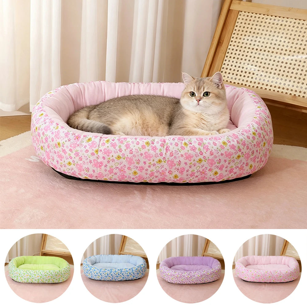 Autumn Elastic Small Dog Bed House Soft Floral Print Soft Cat Bed for Puppy Sleeping Sofa Bed Cute Cat Bed Nest Accessorie