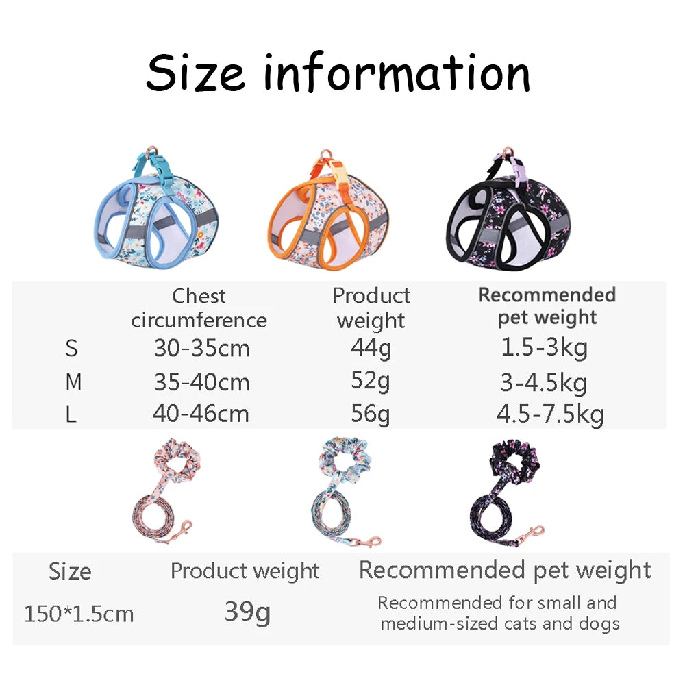 Dogs Adjustable Harness Leash Set for Small Dogs Harness Vest Reflective Puppy Chest Strap Pet Walking Outdoor Puppy Leash