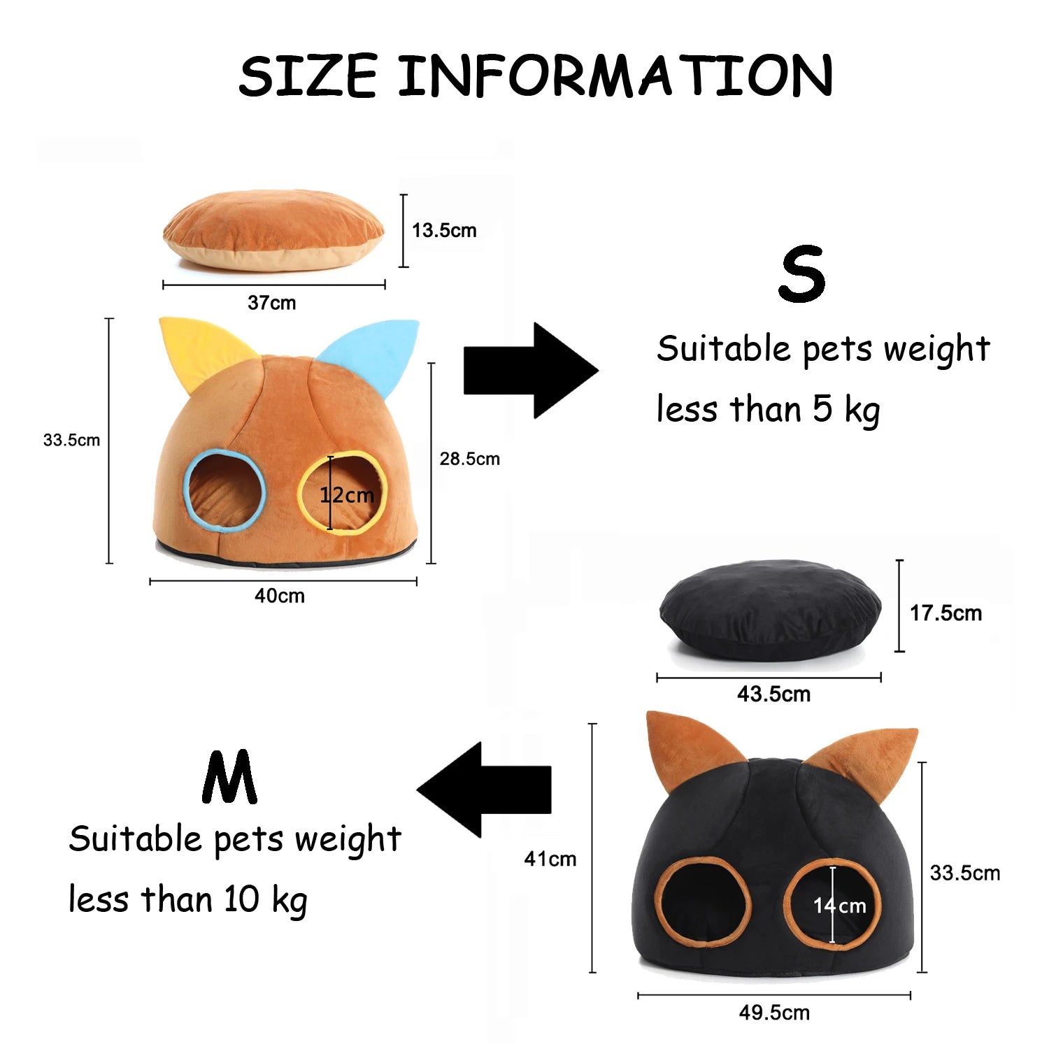 Winter Warm Small Cat Bed Basket Comfortable Round Cat House Double Holes Soft Pet Cat Nest Windproof Tent Accessories