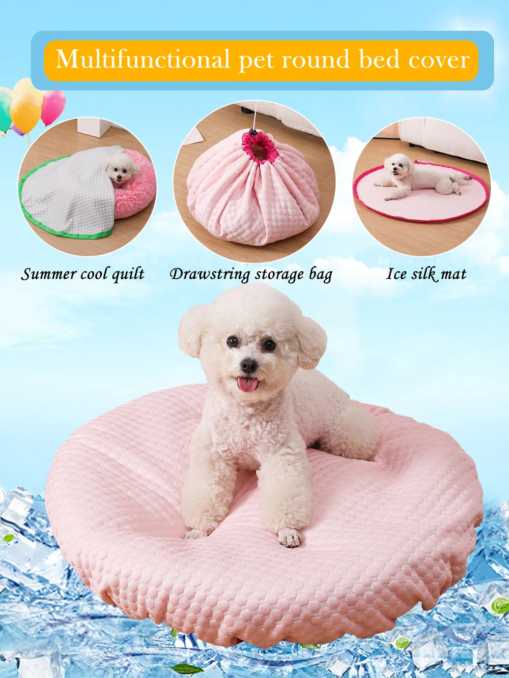 New Ice Silk Adjustable Dog Sofa Mat Summer Cooling Pet Cover Breathable Round Small Cat Bed Cushion Accessories