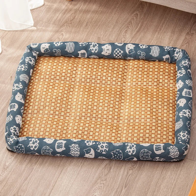 Summer Medium Cat Sleeping Mat Cooling Breathable Small Dog Bed Cushion Anti-slip Safe Pet Small Cat Rattan Mat
